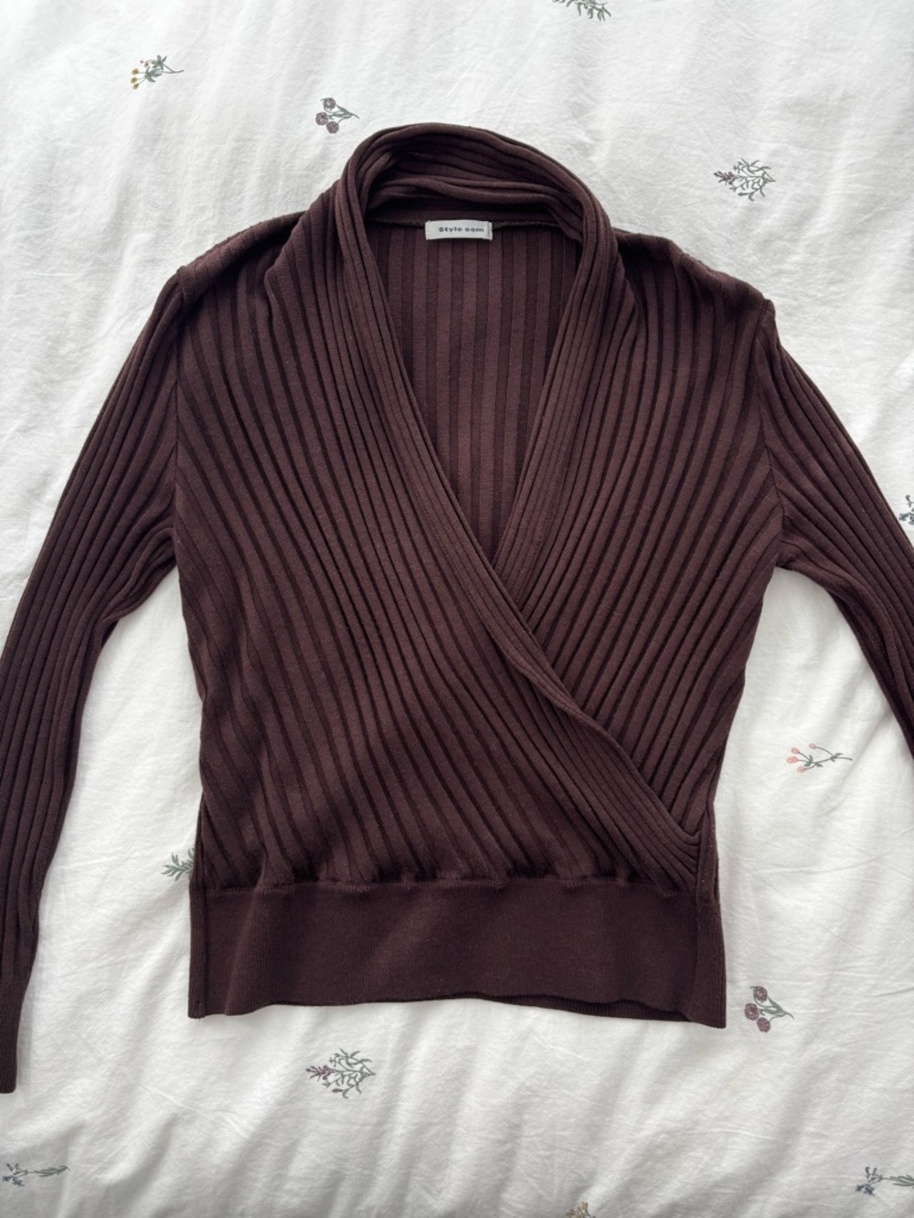Wrap-Style Ribbed Sweater - Brown